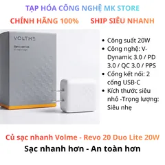 Củ sạc nhanh 20w Voltme - 2 cổng type C, nhỏ gọn, sạc nhanh chuẩn PD3.0, QC3.0, PPS