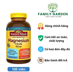 Viên uống hỗ trợ chức năng cơ bắp, tim mạch và hệ thần kinh  - Magnesium Citrate Nature Made 250mg 180 viên của Mỹ