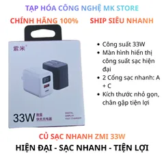 Củ sạc nhanh 33w Zmi, 2 cổng A + C tiện lợi, Chuẩn sạc nhanh PD, QC, PPS, SCP
