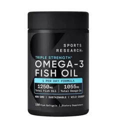 Dầu Cá Sports Research Triple Strength Omega-3 Fish Oil 150 viên - Tăng Cường Chức Năng Não Bộ/Tim Mạch/Thị Lực - SP Chuẩn Mỹ
