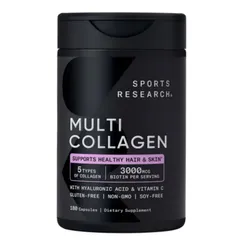 Viên uống Sports Research Multi Collagen 180 viên - Tăng Cường Sức Khỏe Da/Móng/Tóc - S/P Chuẩn Mỹ