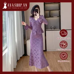Set Đầm Hai Mảnh Ren Cổ V Đuôi Cá Thời Trang Điệu Đà Cho Nữ VH94