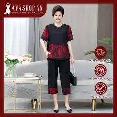 Bộ Đồ Hoa Đỏ Mùa Hè Mềm Đẹp Cỡ Lớn Cho Mẹ Béo AB09