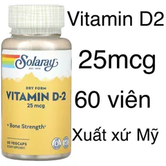 [MỸ] Viên vitamin D 2 Dry form 25mcg 60 viên Solaray giúp hỗ trợ xương
