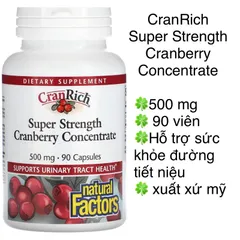 [MỸ] Viên uống 500mg CranRich Super Strength Cranberry Concentrate 90 viên Natural factors