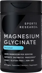 Viên uống Magie Glycinate Sports Research - Hỗ trợ giấc ngủ ngon và quá trình enzyme - Magie chelat 160 mg - Viên nang thuần chay - 90 viên của Mỹ