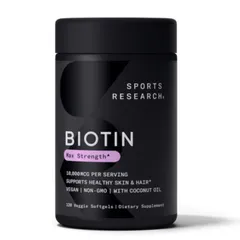 Viên uống Sports Research Biotin Max Strength 120 viên - Hỗ trợ sức khỏe cho Da/Tóc/Móng - SP Chuẩn Mỹ