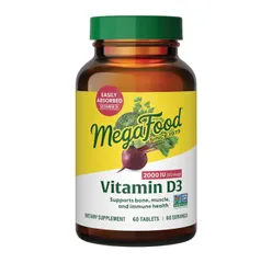 MegaFood Vitamin D3 2000 IU - Bổ sung vitamin D tăng sức đề kháng giúp xương chắc khỏe, phù hợp cho người ăn chay, sản xuất Mỹ