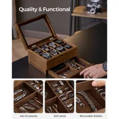 HỘP ĐỰNG ĐỒNG HÔ , TRANG SỨC 2 TẦNG SONGMICS