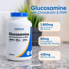 Hàng Mỹ - Nutricost Glucosamine Chondoiin MSM 240 viên - Hỗ trợ xương khớp, vận động linh hoạt