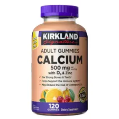 Kẹo gum cho người lớn Kirkland Signature Adults Gummies Calcium 500 mg with D3 & Zinc |120 viên| Hỗ trợ xương chắc khỏe & Tăng sức đề kháng tự nhiên