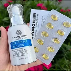 TẶNG 1 vỉ VITAMIN E - Sữa dưỡng Rong Nho Nhật Bản Las Beauty truyền trắng dưỡng da căng bóng Skin Perfect Emulsion 50ml