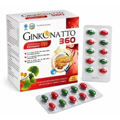 Viên uống Ginko Natto 360, Ginkgo Biloba, Nattokinase, và Coenzyme Q10 (Hộp 100 viên) Giúp tăng cường tuần hoàn máu não