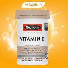 Viên uống Swisse Ultiboost Vitamin D |400 viên| Hỗ trợ đắc lực cho hệ xương/cơ bắp & miễn dịch [SP Chuẩn Úc không tem]
