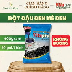 Bột Đậu Đen Mè Đen Vitapro - Không Đường - 400Gram - 1 Bịch 10 Gói - Chính Hãng