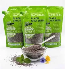 Hạt chia đen Diamond Nuts Natural gói 500g-Có vòi rót ( Màu Xanh)