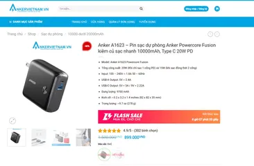 Pin dự phòng Anker Fusion A1623 10.000mAh - hàng cũ, ko bao sống chết (P135206)