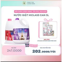 NƯỚC GIẶT HICLASS CAN 3L -  Làm sạch quần áo hiệu quả, bảo vệ màu vải, hương thơm dịu nhẹ thơm mát suốt cả ngày.