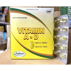 Viên uống vitamin A D abipha bổ sung vitamin, giảm nguy cơ khô mắt, mỏi mắt, còi xương, hỗ trợ đẹp da hộp 100 viênnn mil