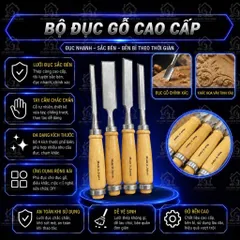 Combo Bộ 4 Đục Gỗ Tay Cầm Gỗ Cao Cấp – Dụng Cụ Chạm Khắc, Tiện Mộc, Sửa Chữa Gỗ, Hàng Loại 1 Dày Dặn Chắc Tay
