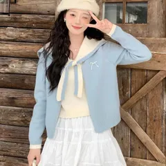 Áo len xanh thắt dây cổ thủy thủ lồng kèm áo cardigan 2 trong 1