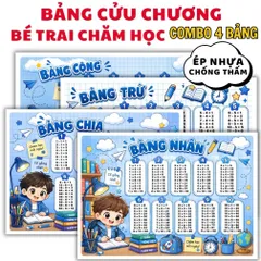 BẢNG CỬU CHƯƠNG A4 ép PLASTIC cứng cáp ( COMBO 4 BẢNG : Cộng, trừ, nhân, chia)  CÓ NHIỀU CHỦ ĐỀ