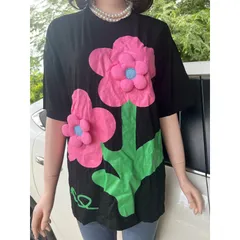 áo form rộng đính hoa nổi diện hè, đi biển, đi chơi Giá 199k Hàng có sẵn giao ngay Màu hồng Chất liệu thun cotton mát