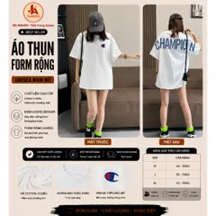 Áo thun form rộng CHAMPION Full Lưng Nam Nữ  Chất Vải Cotton cao cấp Co Giãn Thoáng Mát