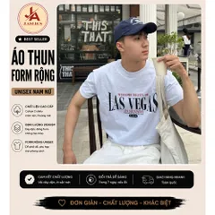 Áo thun form rộng nam LAS VEGAS ngắn tay vải cotton cổ bo tròn  phong cách Hàn Quốc