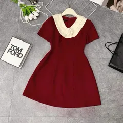 Váy cổ sen kèm tag hoa trà xinh xắn, form váy A dáng ngắn trẻ trung - May0915