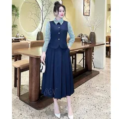SALE - Sét váy công sở phối sơ mi liền trẻ trung