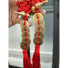 Combo 2 Móc Khoá hồ lô kèm đồng xu ngũ đế bằng đồng có dây tua dùng để trang trí chiều dài 4.2cm