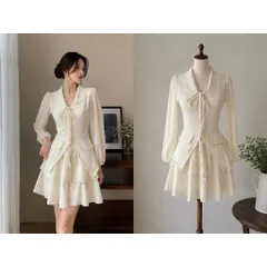 (PASS) Set áo chiết eo kèm chân váy xoè (<45kg)