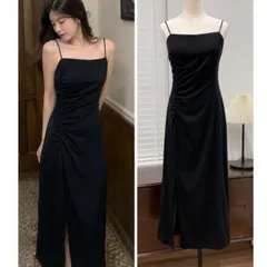 (PASS) Đầm lụa 2 dây nhún eo xẻ tà (<48kg)