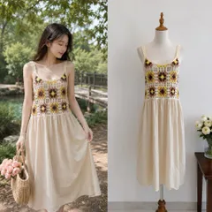 (PASS) Đầm vintage đan hoa thủ công (46kg)