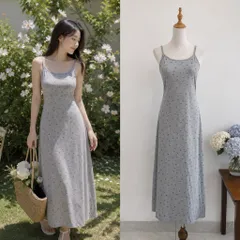 (PASS) Đầm maxi len gân hoa nhí nhún eo nhẹ ( <45kg)