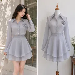 (NEW) Set áo somi kèm váy tơ đính hoa (<46kg)