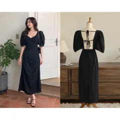 (PASS) Đầm tay bồng nhún eo thiết kế hở lưng (<48kg)