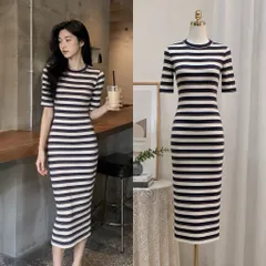(PASS) Đầm body dáng dài hoạ tiết kẻ (<45kg)