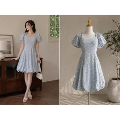 (PASS) Đầm bí vintage họa tiết hoa nhí (<48kg)