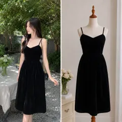 (PASS) Đầm 2 dây nhung dáng dài
