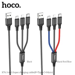 Cáp Sạc 3 Trong 1 Hoco X76 Lightning + Type-C + Micro USB Dây Dù Nylon 1M Sạc Nhanh 2A (P133455)