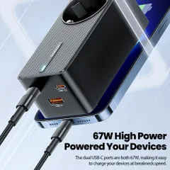 Bộ sạc nhanh 67W Toocki, 2 cổng C + 1 USB + 1 AC 220V, công suất 2500W (P132899)