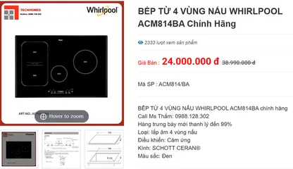 Bếp điện từ 4 vùng nấu Whirlpool cao cấp chính hãng (P126458)