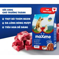 Thức ăn vị bò nướng dành cho tất cả các giống chó Maxime Adul gói 400g & 1,5kg