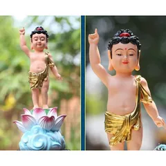 Tượng Phật Đản Sanh tọa đài sen áo giác vàng vẽ màu siêu đẹp
