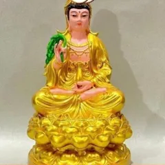 Tượng Quan Âm Màu Vàng Liễu Xanh Ngồi 30cm cực đẹp