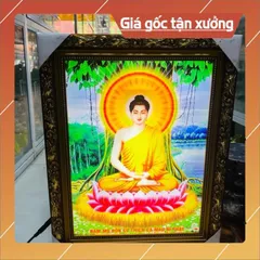 Tranh Phật Bổn Sư Thích Ca Khung Gỗ Đủ Kích Thước Có Đèn Led và Không Led.