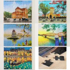 Tranh ghép Puzzle 30x20cm có 80 mảnh in tranh vẽ danh lam thắng cảnh quê hương Việt Nam