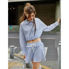 (Sale) Set bộ áo sơ mi croptop,chân váy nữ hãng She In